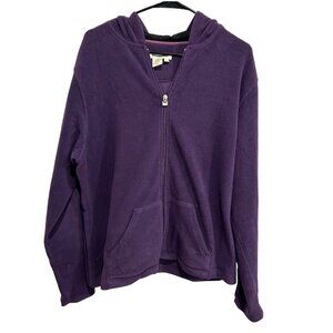 Coldwater Creek Purple Hooded Zip Up Fleece Jacket Kangaroo Pocket Sz XL